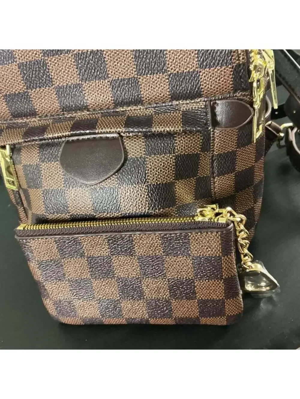 Brown/black checkered mini backpack ￼w/matching coin pouch￼